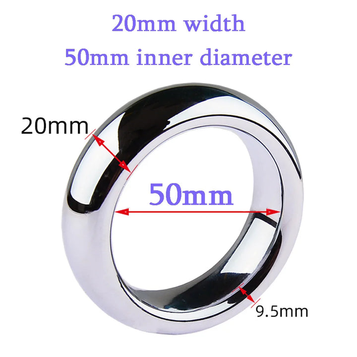 An image of a 50 mm internal diameter premium stainless steel cock ring with a polished exterior