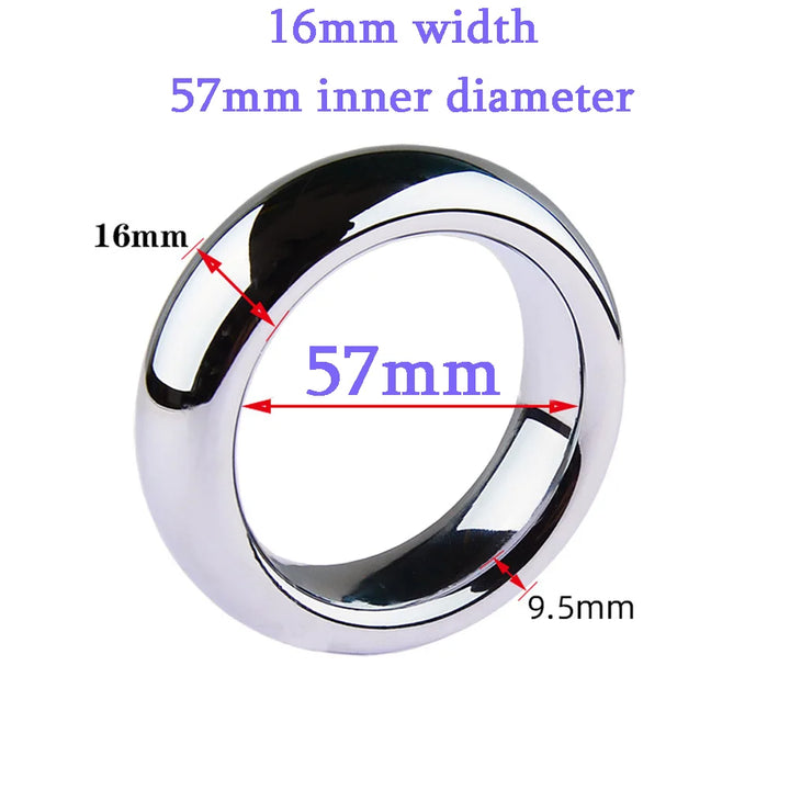 Dimensions of a 57 mm inner diameter and 16 mm thickness corrosion-resistant stainless steel cock ring