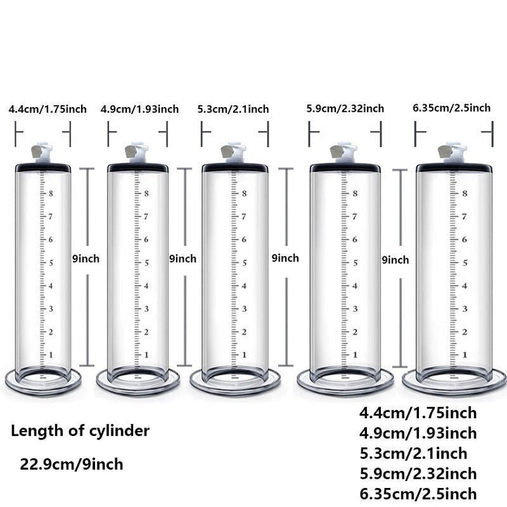 SmartTech penis pump cylinder comparison with 5 different sizing options