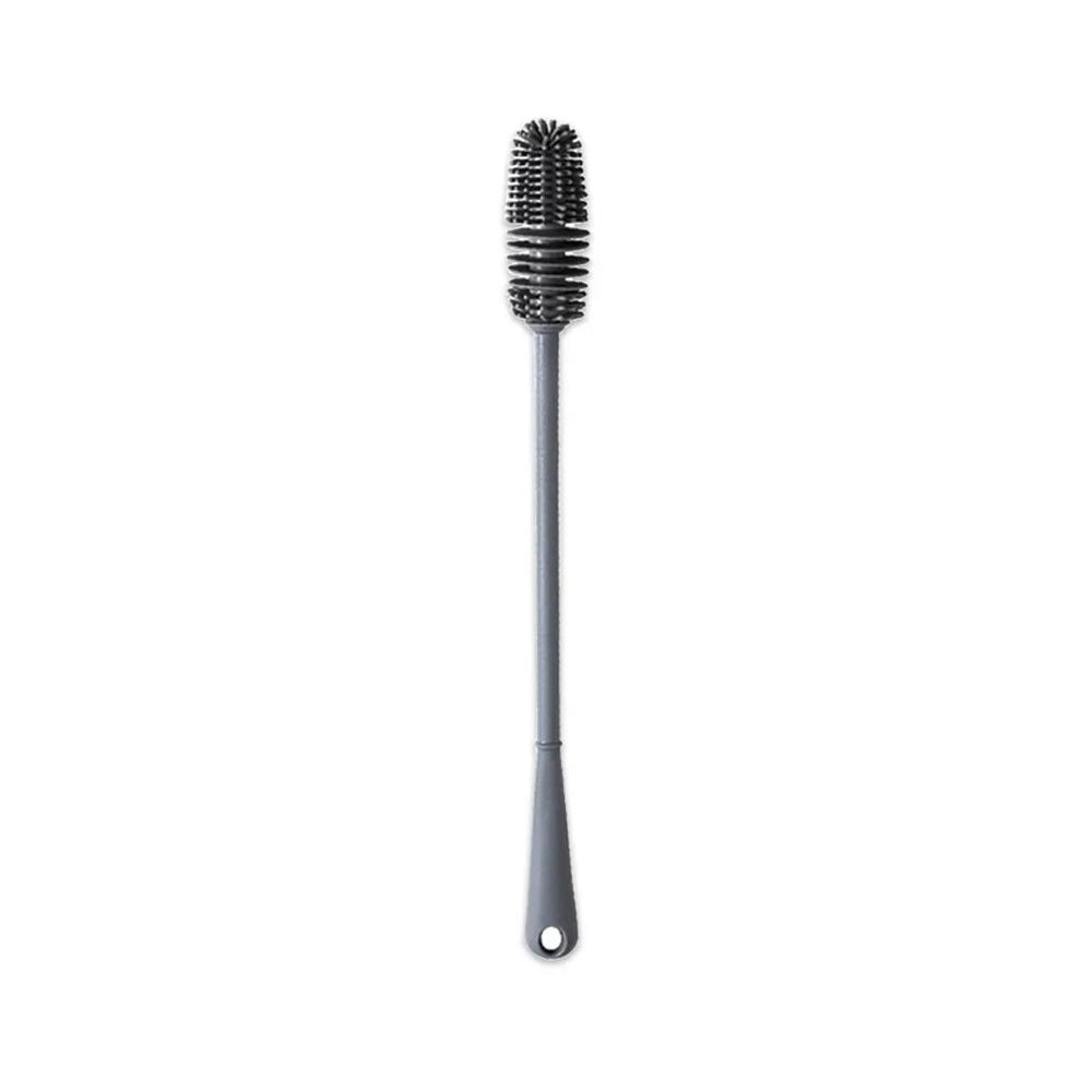 Product photo of a gray silicone cleaning brush for penis pump tube