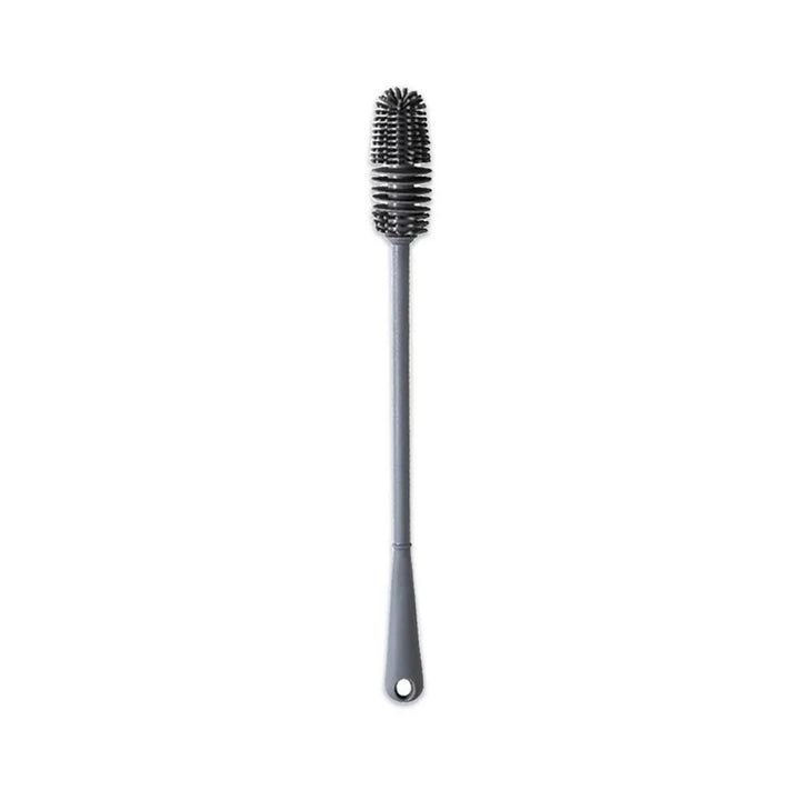 Product photo of a gray silicone cleaning brush for penis pump tube