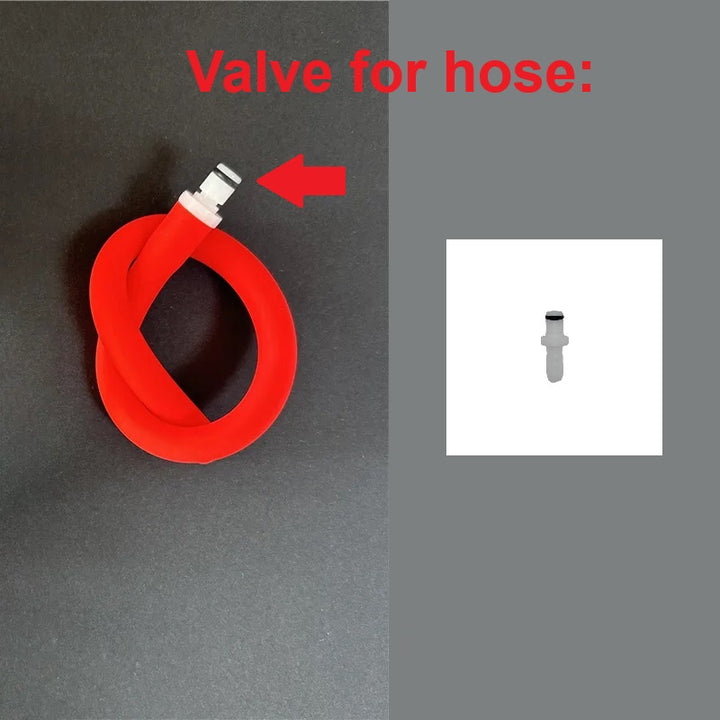 An image of a male valve for hose with a red arrow pointing to the part on the hose.