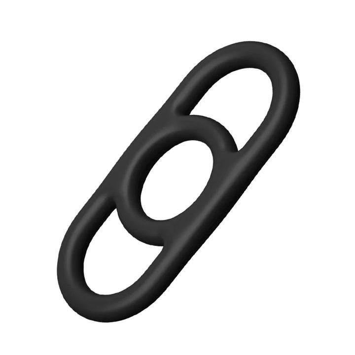 An image of a large black premium cock ring with side handles made of silicone