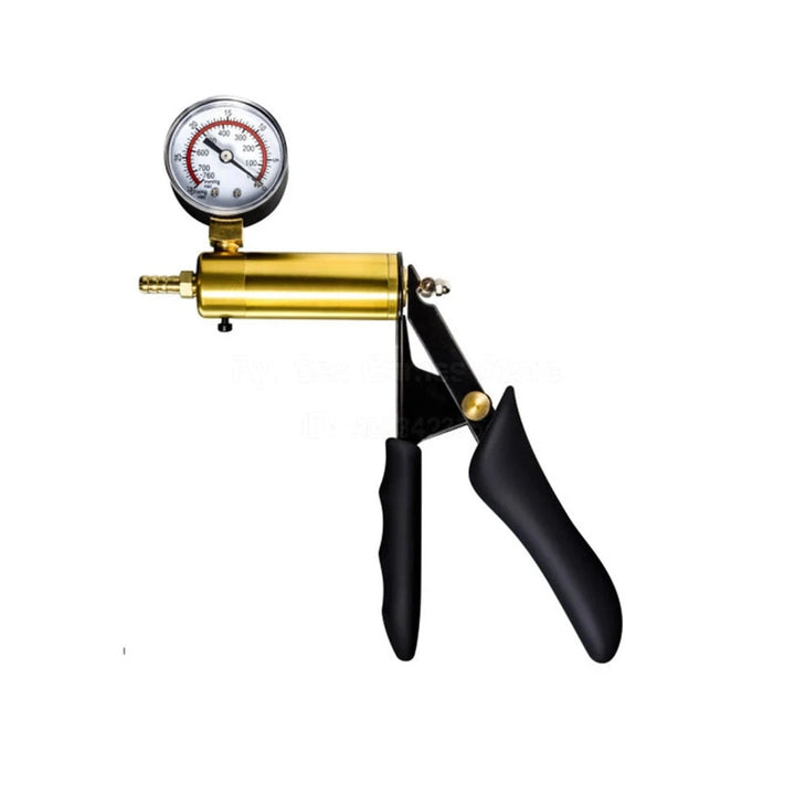 An image of a premium copper black manual pistol trigger with a pressure gauge on a white background