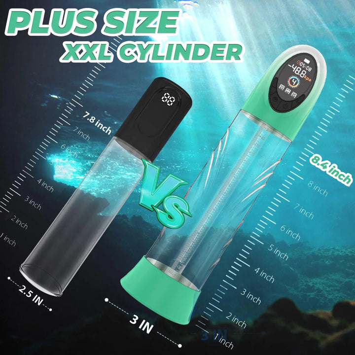 Image showing the larger cylinder size of the tidalforce electronic water penis pump