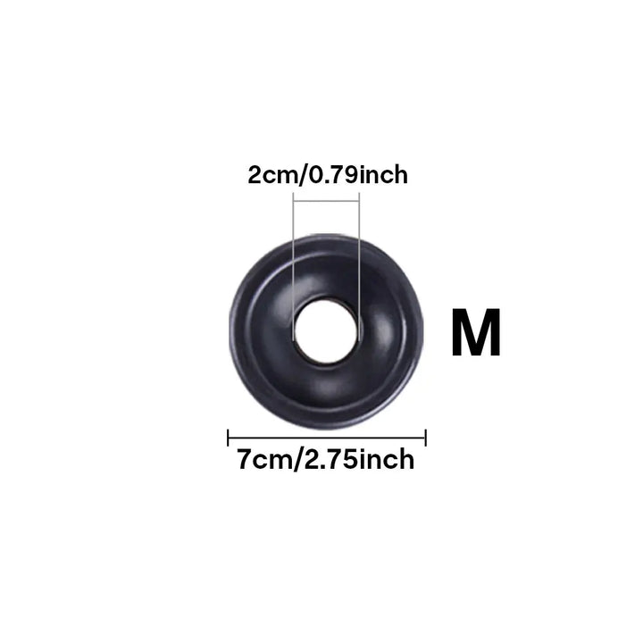 An image showing the medium size flexible thin silicone black sleeve cover with an internal hole diameter of 0.79" inches and external width diameter of 2.75" inches