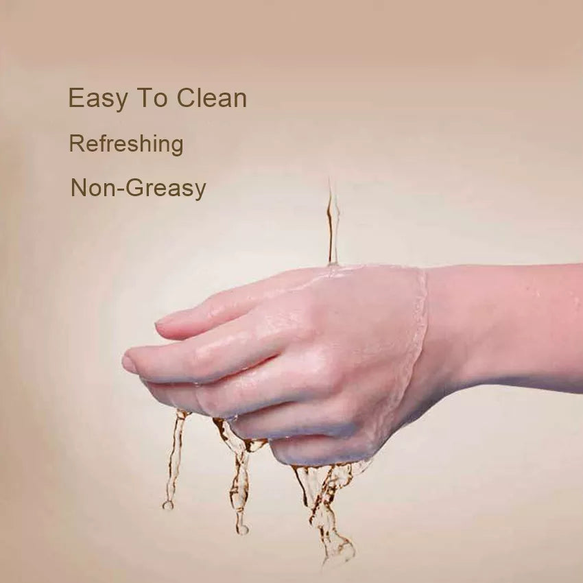 An image displaying descriptions for JiuJing Lubricating Oil including Easy to Clean, Refreshing, and non-greasy