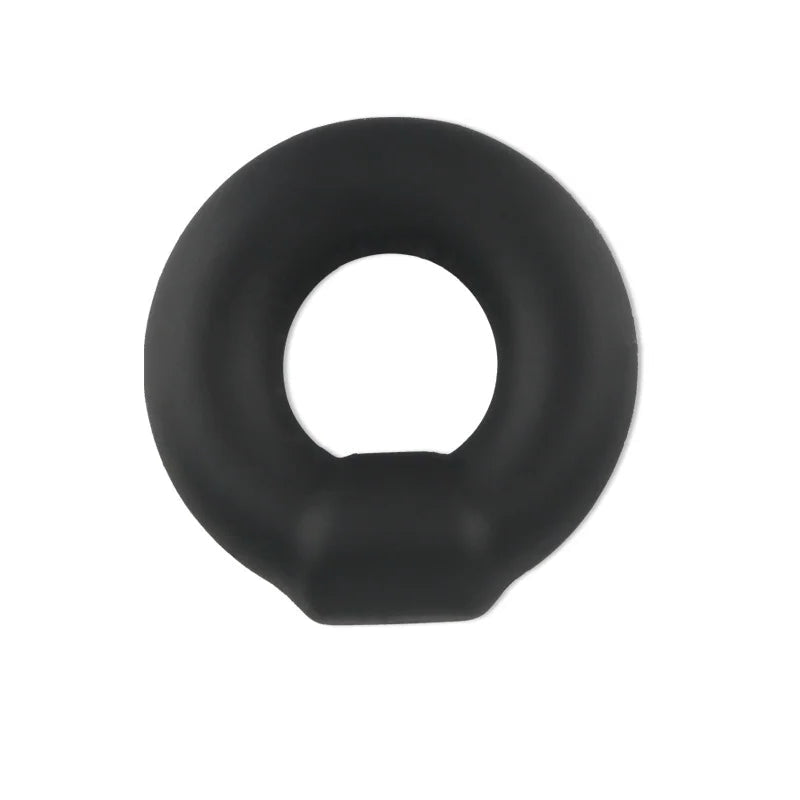 Black silicone rubber ring with a geometric buckle ridge on a white background