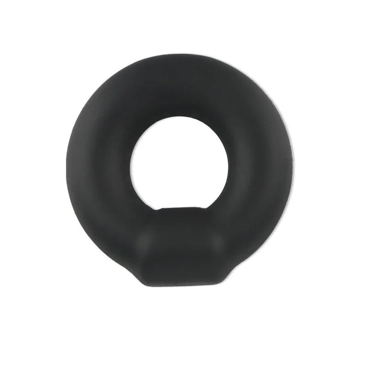 Black silicone rubber ring with a geometric buckle ridge on a white background