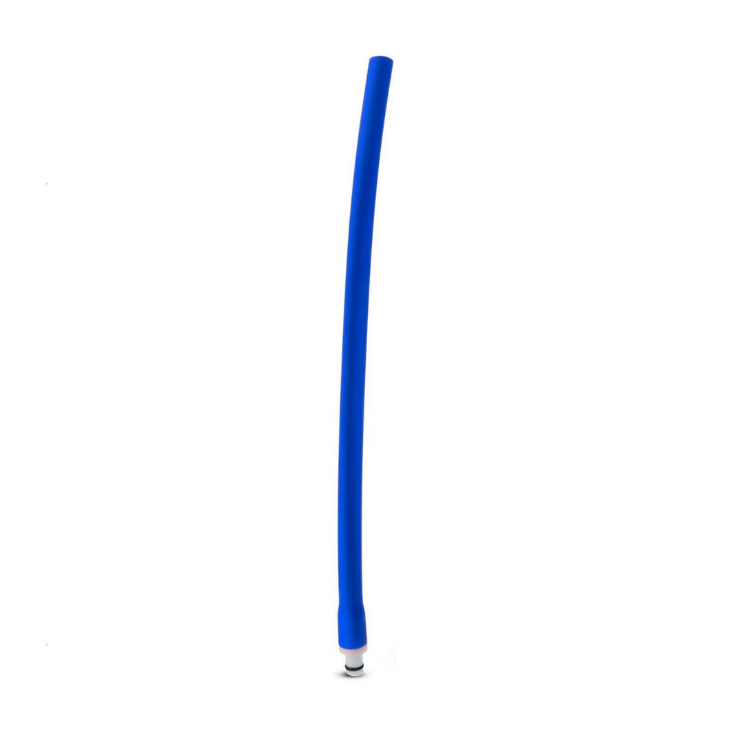 Blue premium penis pump hose made of silicone with one white male connector valve to connect to the cylinder