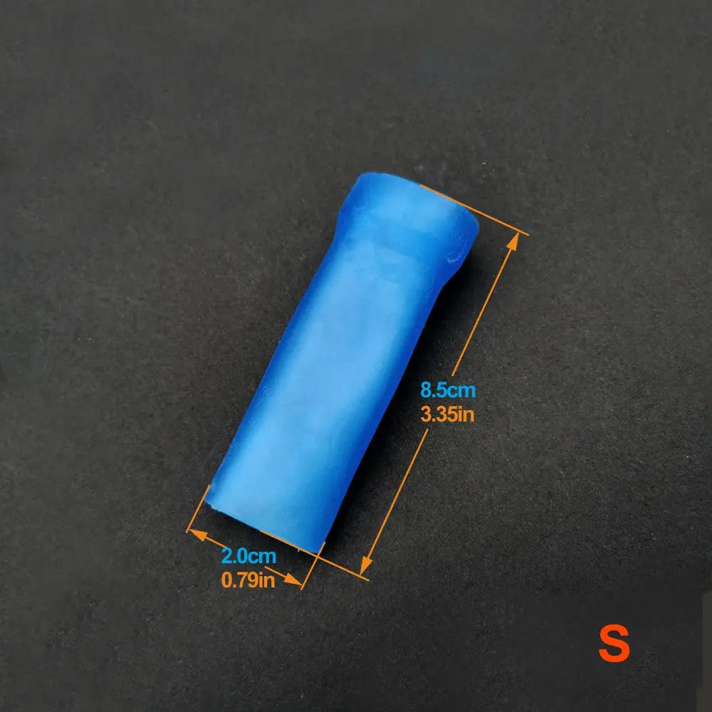 This image shows a 3.35" inch length and 0.79" inch diameter blue silicone sleeve for penis extenders