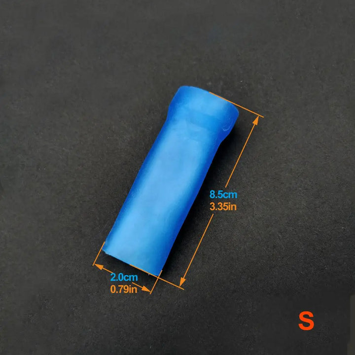 This image shows a 3.35" inch length and 0.79" inch diameter blue silicone sleeve for penis extenders