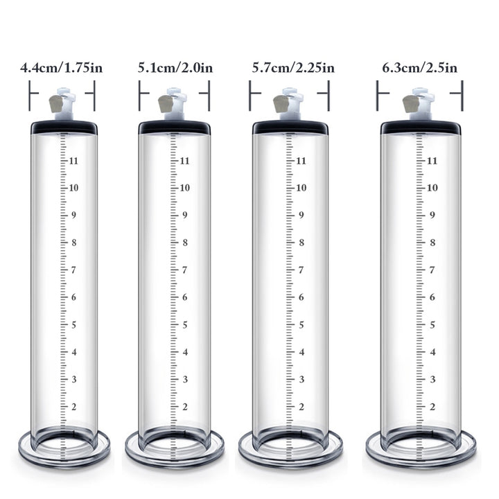 4 different sized 12" inches in length penis pump cylinders