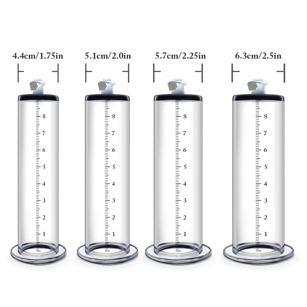 different penis pump cylinder diameter comparison photos with 4 different sizes