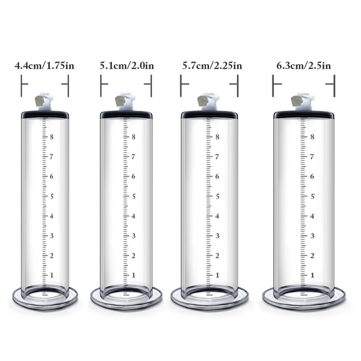 different penis pump cylinder diameter comparison photos with 4 different sizes