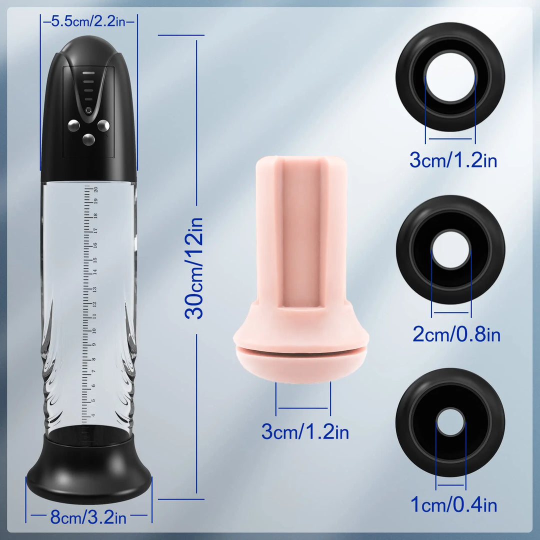 Various components and their dimensions of the electric air penis pump series C