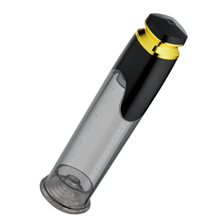 This photo shows a black and gold vacuum device from above