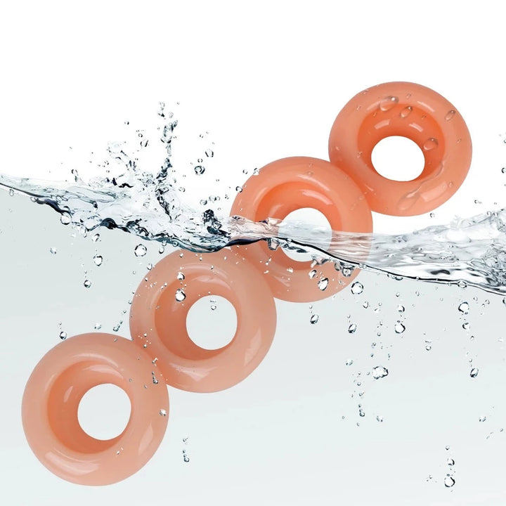 An image showing the waterproof nature of the silicone interlocking cock rings with a graphic of the cock rings submerged in water