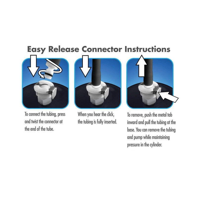 Instructions on how to connect the hose to the pump cylinder