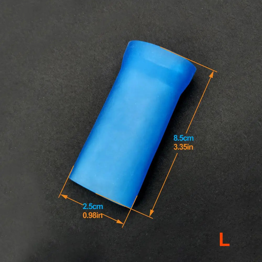 This image shows a blue silicone sleeve with a length of 3.35" inches and diameter of 0.98" inches.