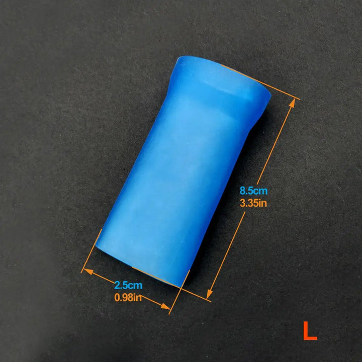 This image shows a blue silicone sleeve with a length of 3.35" inches and diameter of 0.98" inches.