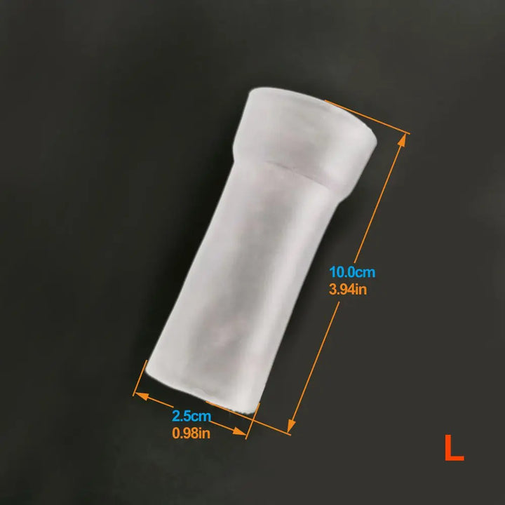 This image shows a clear transparent large silicone sleeve measuring 3.94" inches in length, and 0.98" inches in diameter