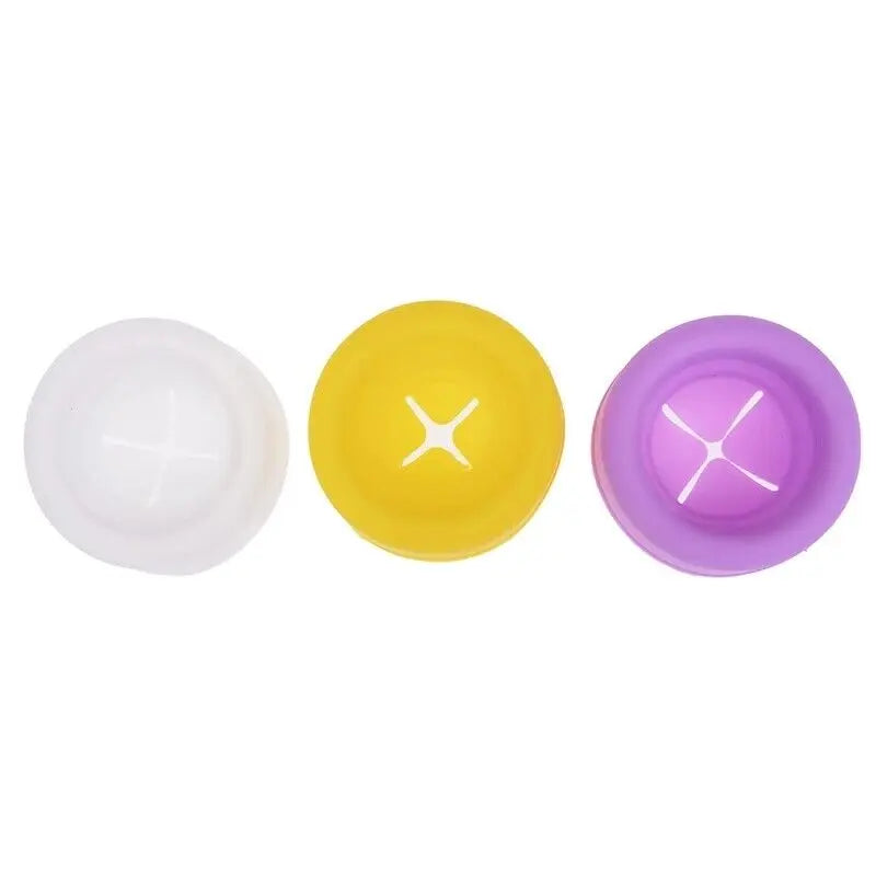 An image showing the three different variations of narrow hole sleeve covers in a straight line with white, yellow and purple colors