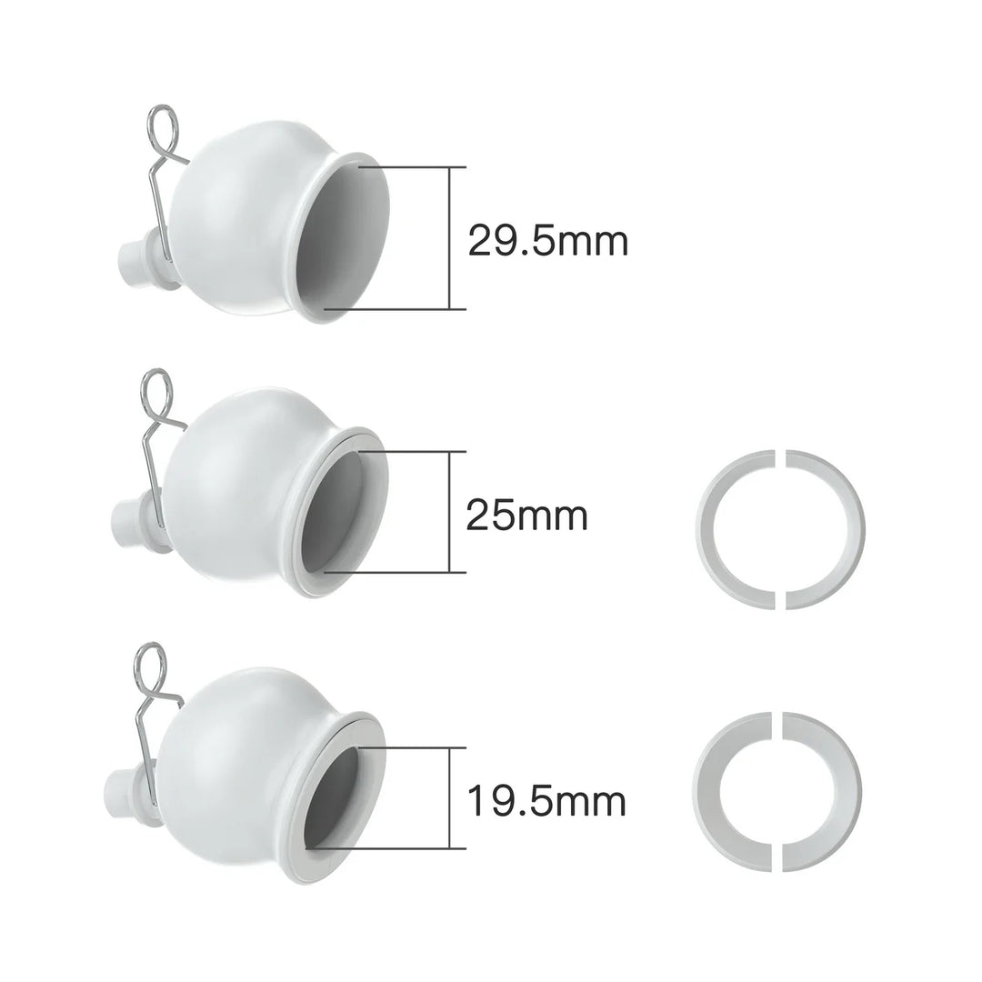 An image showing the three different sized cups for Penis Extender Rod Traction System of 29.5 mm, 25 mm, 19.5 mm diameter