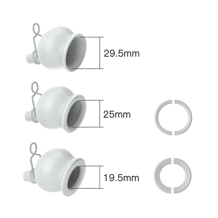 An image showing the three different sized cups for Penis Extender Rod Traction System of 29.5 mm, 25 mm, 19.5 mm diameter