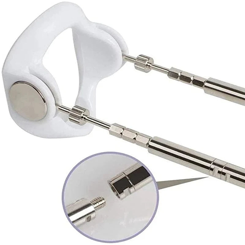 An image of the prostretch penis extender with a zoomed in close up of how the rods connect to each other with male and female threads that screw in