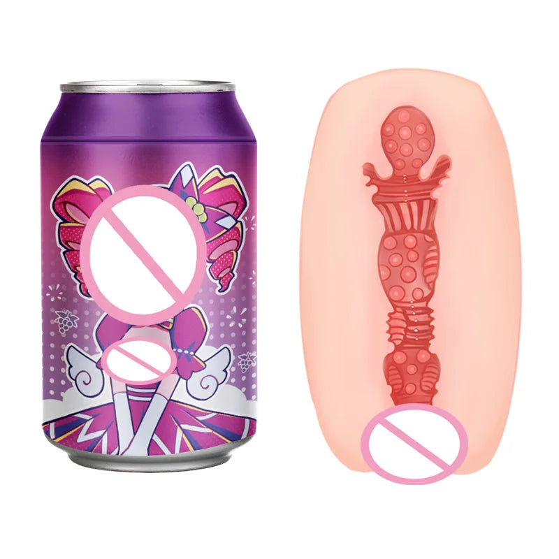 Purple Can with a female anime cheerleader on front. On the right side shows the inner pleasure chamber with round bubbles, ridges, and various shapes.