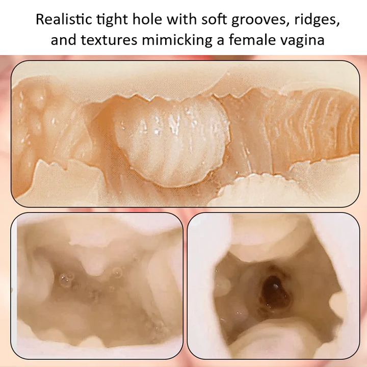 Image showing the interior of the YourWave masturbation cup with a realistic tight hole with soft grooves, ridges, and textures mimicking a female vagina.