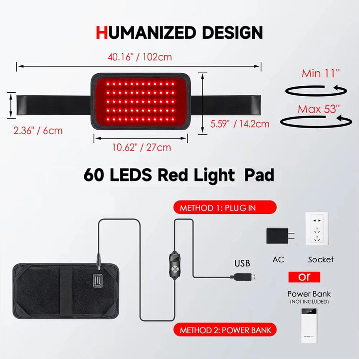 60 LEDs Red Light Therapy Belt with Remote Control