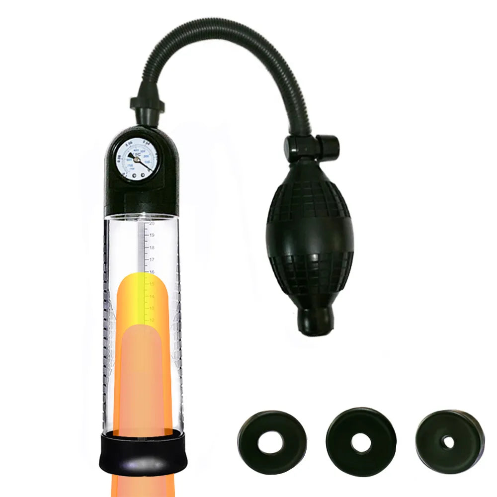 Manual-Ball Starter Air Penis Pump with Pressure Gauge
