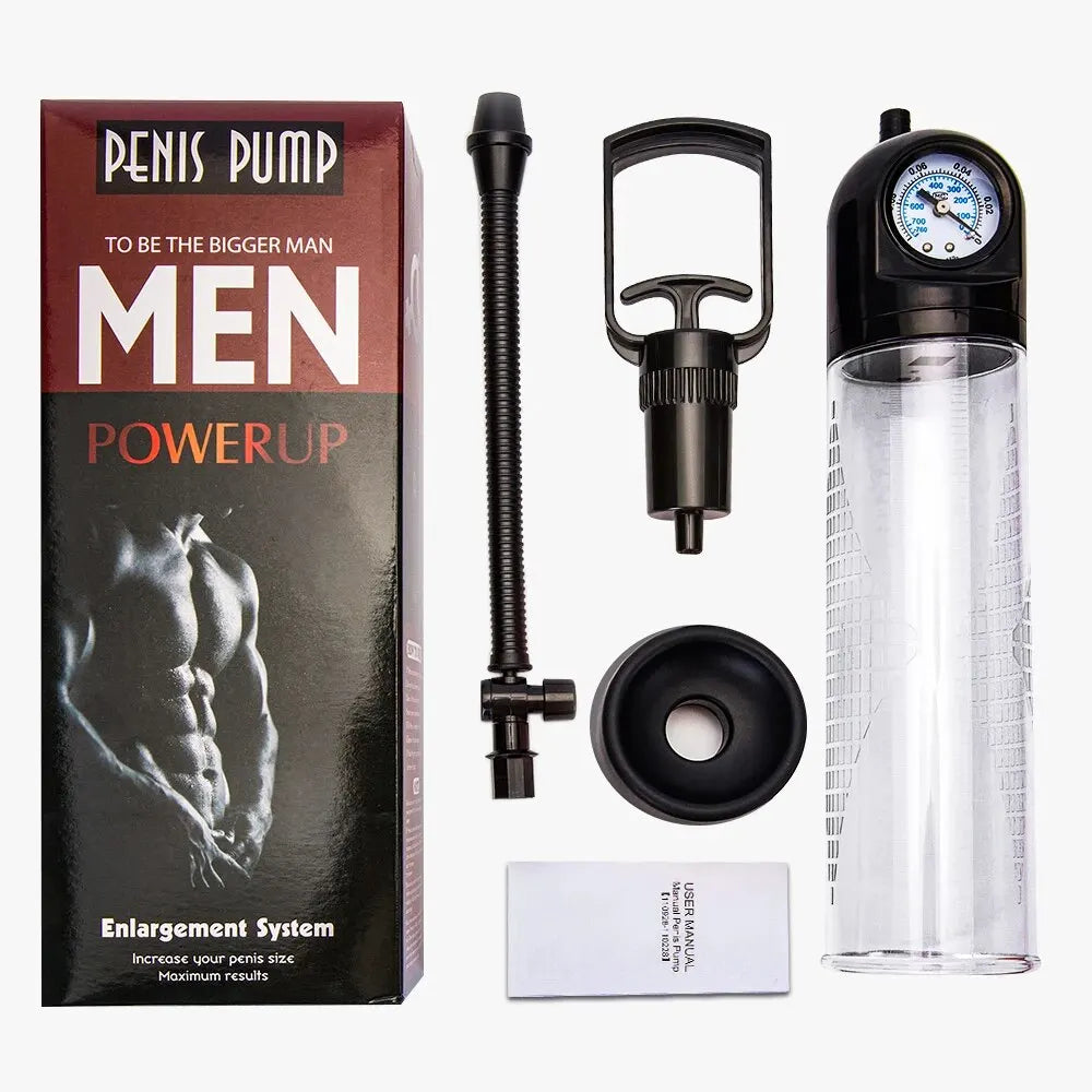 Manual-Handle Starter Air Penis Pump with Pressure Gauge