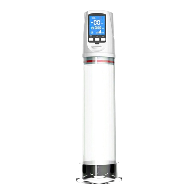 A white electric air penis pump (Series A) with an LCD control panel and a transparent cylinder chamber