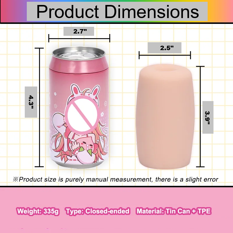Graphic showing the dimensions and parameters of the Shibari 7 male masturbator cans measuring 4.3" inches in total length, 3.9" inches in insertable length, 2.7" inches in total width, and 2.5" inches in insert width.