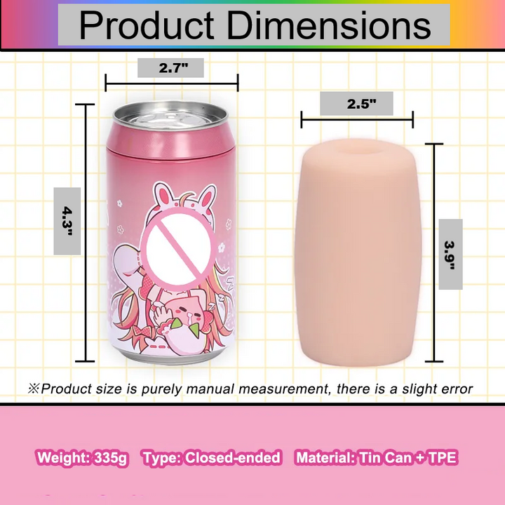Graphic showing the dimensions and parameters of the Shibari 7 male masturbator cans measuring 4.3" inches in total length, 3.9" inches in insertable length, 2.7" inches in total width, and 2.5" inches in insert width.