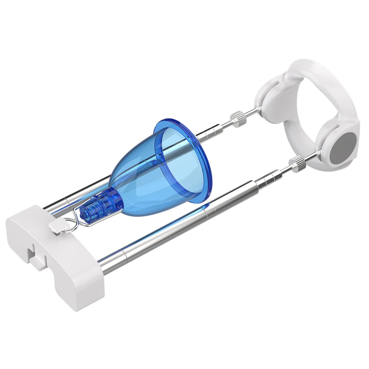 White and blue vacuum cup rod extension system for penis stretching