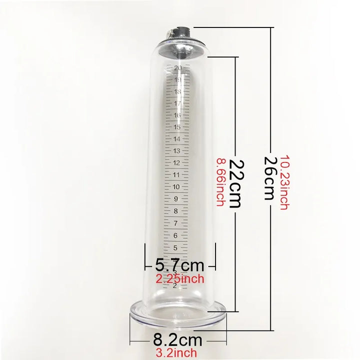 This image shows the external and internal measurements of the waterproof acrylic clear cylinder