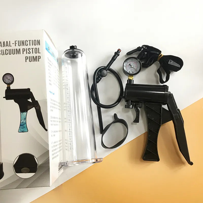 This image shows all the package components of the waterproof dual air/water penis pump