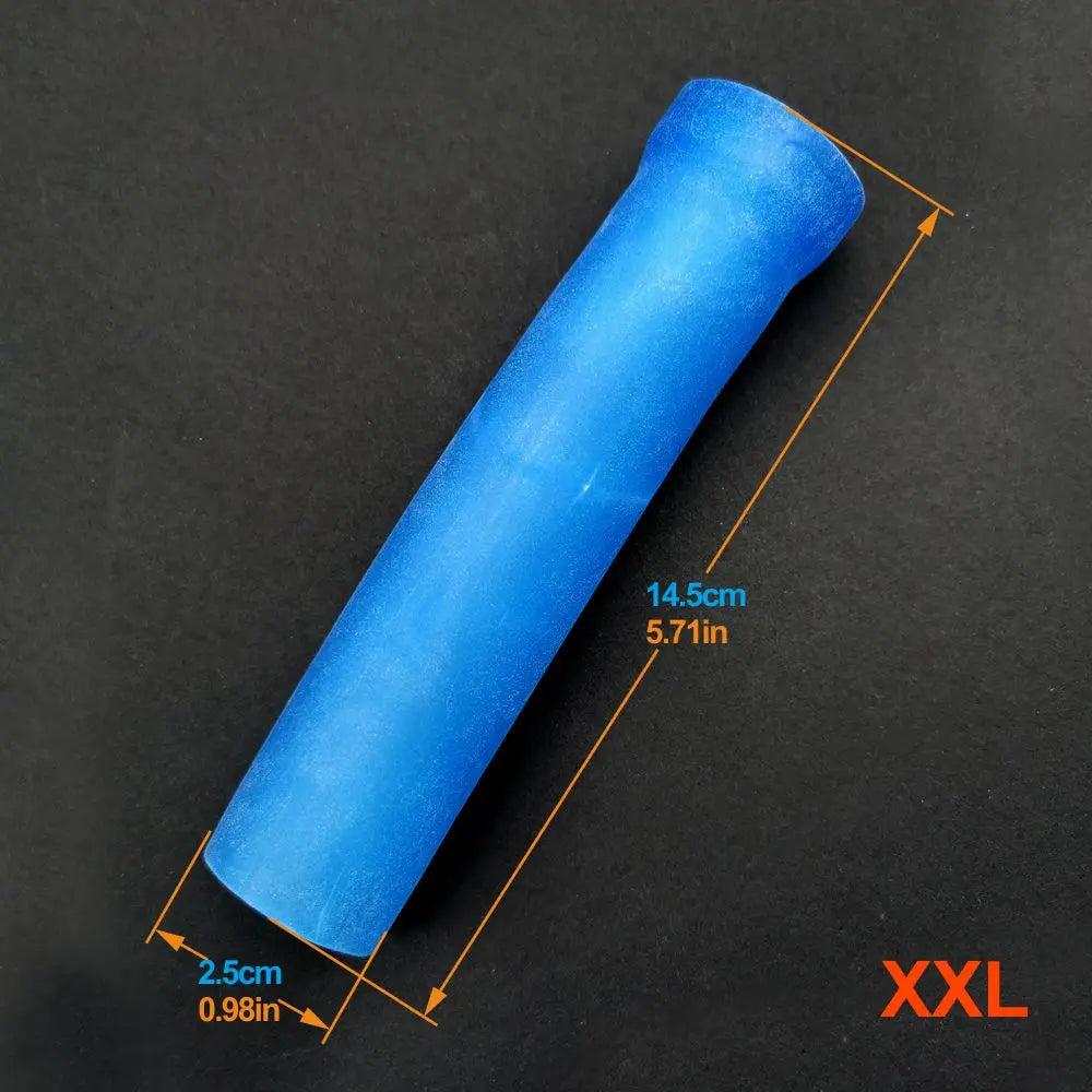 Image of a blue extra extra large silicone sleeve designed for penis extenders to hold the penis in a vacuum seal.