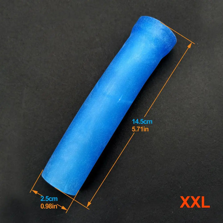 Image of a blue extra extra large silicone sleeve designed for penis extenders to hold the penis in a vacuum seal.