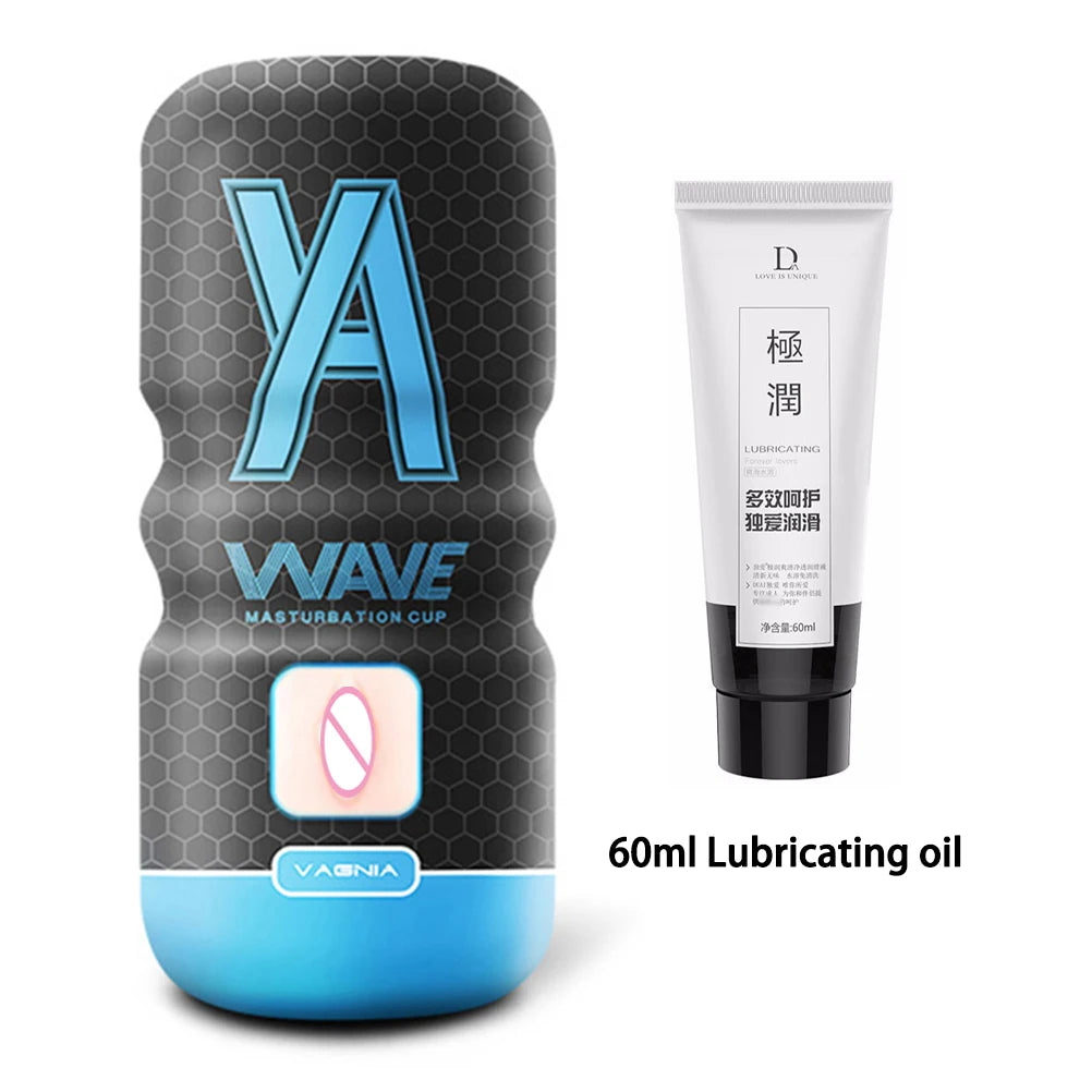 YourWave package contents including the masturbation cup and a 60 mL lubricating oil on a white background