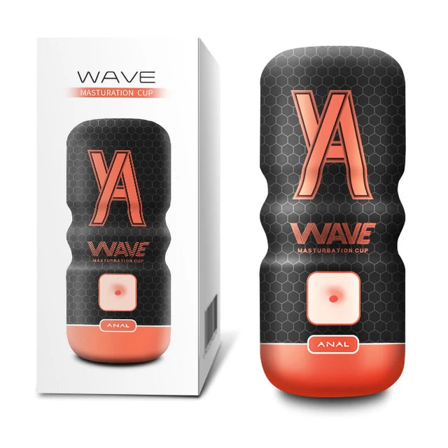 YourWave orange masturbation cup for an anal feel with packaging on a white background